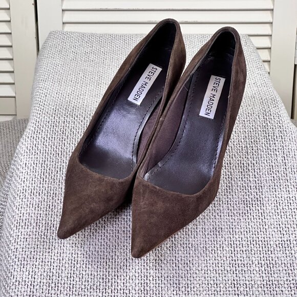 Steve Madden Excitte Dark Brown Suede Leather Heels Pumps Shoes Women's Size 6.5 - Picture 6 of 8